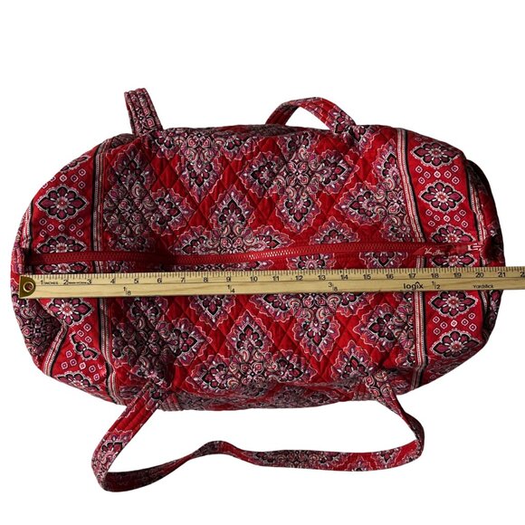 Vera Bradley Frankly Scarlet Duffel Bag Double Handle Quilted Pocket On Side Zip - Picture 9 of 12